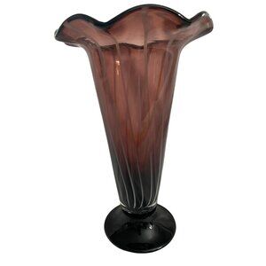 Ruffled Edge Art Glass Fenton Vase Amethyst Purple Swirl - 9" Tall